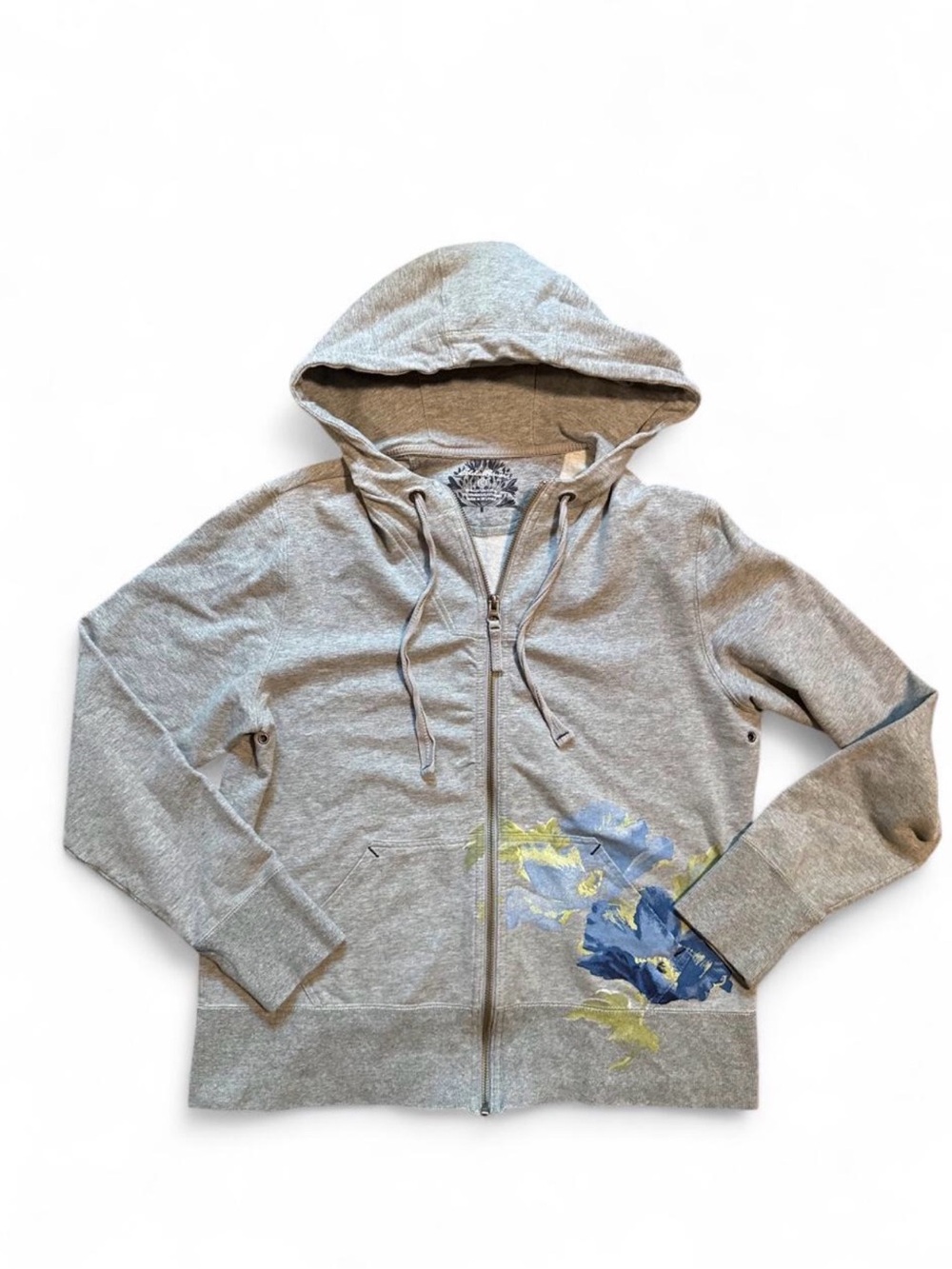 Vintage Eddie Bauer Gray Hooded Top with Blue Floral Print